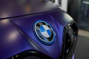 a close up of a bmw logo on a car