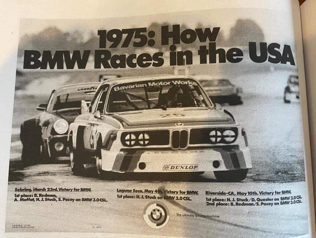 Publicité pour la BMW 3.0 CSL de 1975
