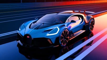 Illustration de la Bugatti Tourbillon avec son moteur V16 et technologie hybride (création par IA, illustration non réaliste). Crédit : Ideogram.