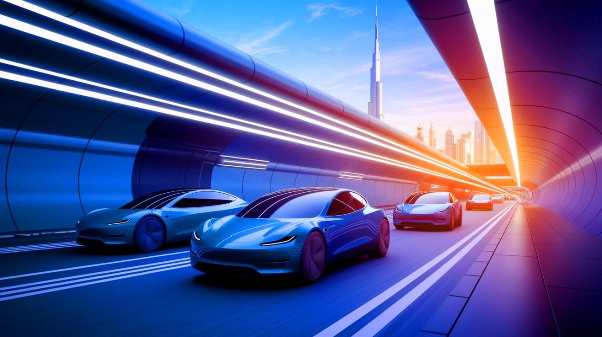 Illustration de tunnels souterrains à Dubaï pour un projet de transport innovant (création par IA, illustration non réaliste). Crédit : Ideogram.