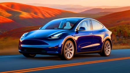 Illustration de la nouvelle version allongée et potentiellement luxueuse de la Tesla Model Y (création par IA, illustration non réaliste). Crédit : Ideogram.