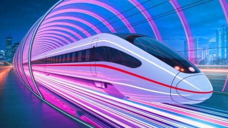 Illustration du projet innovant de train Hypertube à propulsion magnétique en Corée du Sud (création par IA, illustration non réaliste). Crédit : Ideogram.