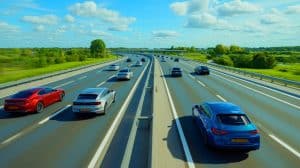Illustration de l'augmentation de la vitesse maximale sur les autoroutes néerlandaises (création par IA, non réaliste). Crédit : Ideogram
