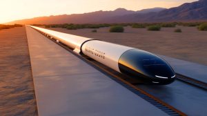 Illustration de l'Hyperloop en fonctionnement, un système de transport souterrain à grande vitesse