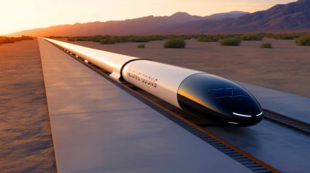 Illustration de l'Hyperloop en fonctionnement, un système de transport souterrain à grande vitesse