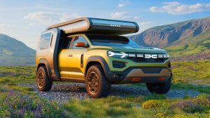 Illustration du concept de camping-car tout-terrain signé Dacia. Image réalisée par IA.