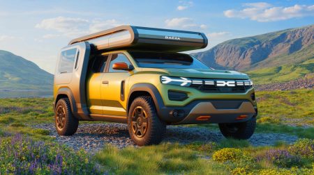 Illustration du concept de camping-car tout-terrain signé Dacia. Image réalisée par IA.
