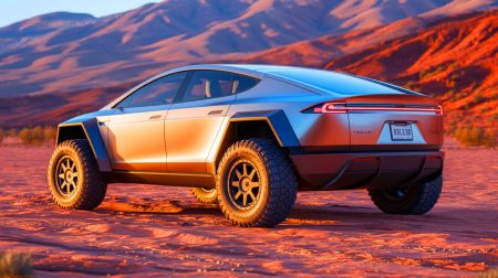 Illustration de la transformation d'une Tesla Model S Plaid en buggy tout-terrain. Image réalisée par IA.