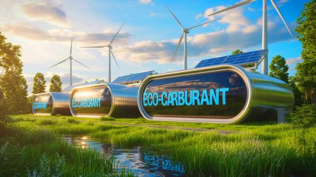 Illustration de l'avenir des véhicules alimentés par des e-fuels dans une ville durable et innovante