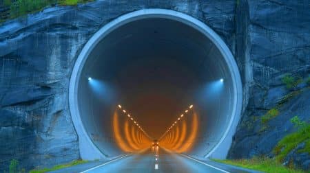 Illustration du tunnel de Lærdal, le plus long tunnel routier au monde, reliant Oslo à Bergen