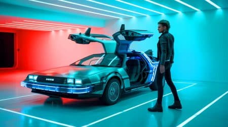 Illustration de la réservation de la DeLorean Alpha5 via crypto-monnaies et NFTs.