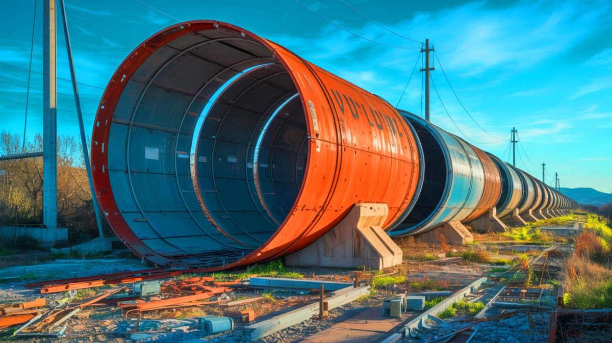 Illustration de l'abandon du projet Hyperloop à Toulouse, symbolisé par le démontage de l'infrastructure (création par IA, non réaliste). Crédit : Ideogram