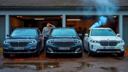 Illustration de divers SUV d'occasion avec des signes visibles d'usure.