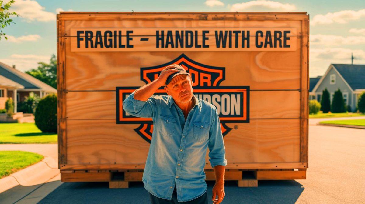 Illustration de la découverte d'une Harley-Davidson Road Glide ST dans une caisse par un homme à Nashville