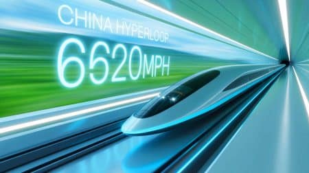 Illustration de la vision futuriste du système Hyperloop en Chine