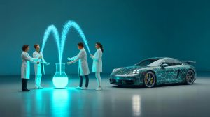 Illustration de la production de carburants synthétiques par Porsche au Chili utilisant l'énergie éolienne