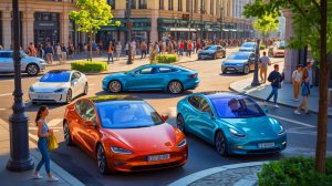 Illustration de l'imposition de taxes par l'Union européenne sur les voitures électriques chinoises. Image réalisée par IA.