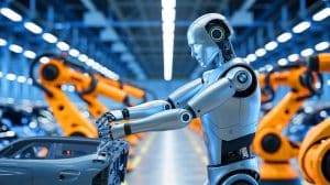 Illustration du robot humanoïde Figure 02 de BMW opérant dans une usine de fabrication moderne