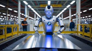 Illustration de robots humanoïdes intégrés à la ligne de production de BMW
