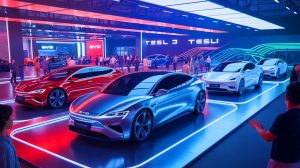 Illustration de la rivalité croissante entre BYD et Tesla sur le marché des véhicules électriques. Image réalisée par IA.
