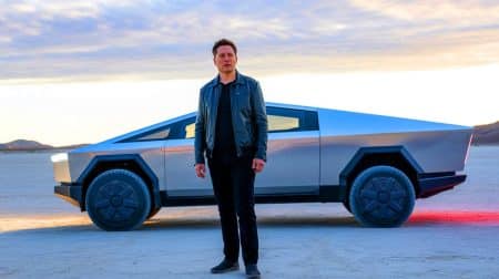 Illustration de l'impact du Cybertruck de Tesla dans un environnement urbain futuriste