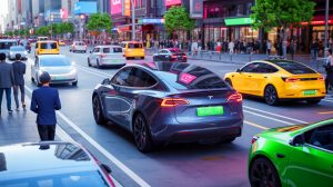 Illustration de la reprise spectaculaire des ventes de Tesla en Chine grâce au Model Y restylé. Image réalisée par IA.