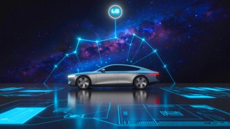 Illustration de la connectivité automobile par satellites grâce au système IoT-NTN d'LG