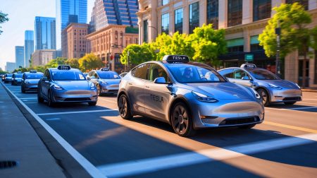 Illustration de l'arrivée des robotaxis Tesla sur les routes d'Austin. Image réalisée par IA.