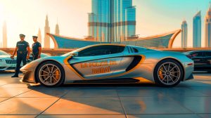Illustration de la Lotus Emeya S, supercar électrique de la police de Dubaï.
