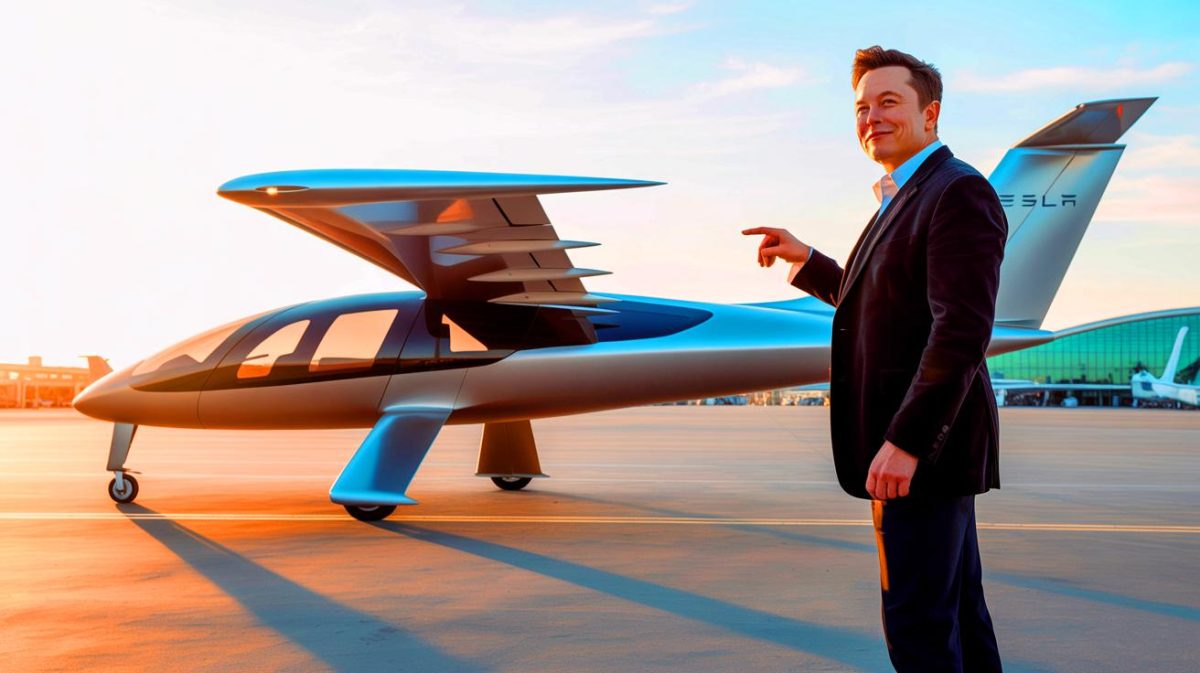 Illustration de l'avion électrique futuriste à décollage vertical envisagé par Elon Musk