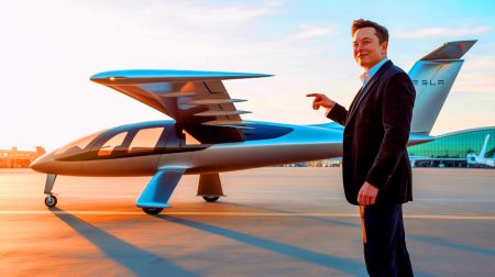 Illustration de l'avion électrique futuriste à décollage vertical envisagé par Elon Musk