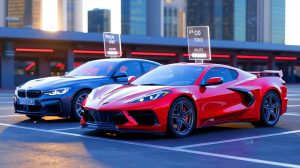 Illustration de la confrontation entre la C8 Corvette et la BMW M4 sur le marché des voitures de sport d'occasion