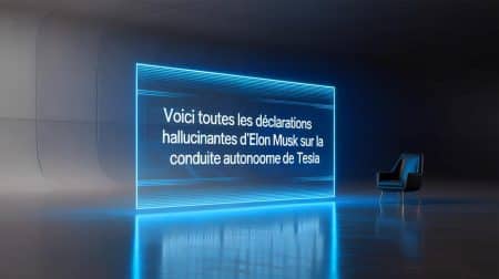Illustration de véhicules Tesla Model Y autonomes naviguant dans une ville futuriste