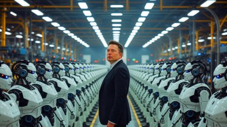 Illustration de l'Optimus de Tesla en pleine démonstration de ses capacités avancées. Image réalisée par IA.