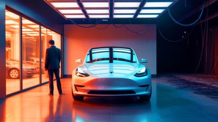 Illustration de l'achat compliqué d'une Tesla Model S d'occasion avec des réparations coûteuses