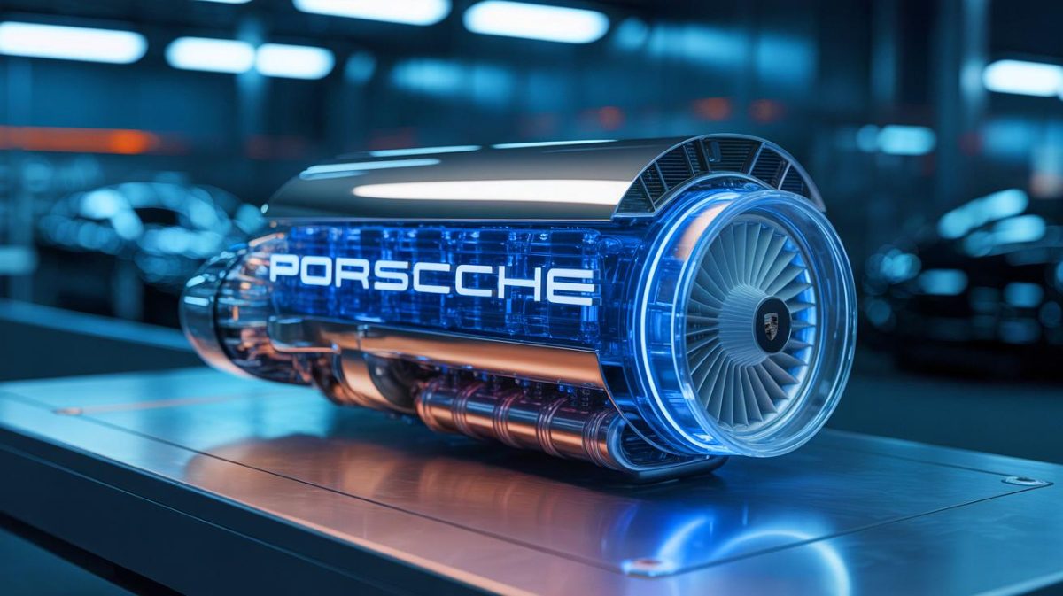 « Ce moteur va pulvériser Tesla » : Porsche développe en secret une technologie thermique à l’allure futuriste Illustration de l'innovation de Porsche avec un moteur à hydrogène futuriste