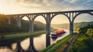 Illustration de l'aqueduc Veluwemeer reliant les provinces de Flevoland et Gelderland.