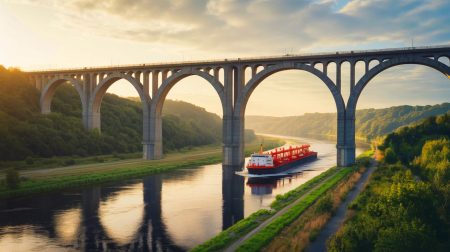 Illustration de l'aqueduc Veluwemeer reliant les provinces de Flevoland et Gelderland.