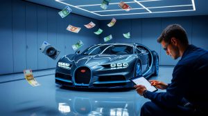Illustration de la Bugatti Chiron et des coûts d'entretien exorbitants associés. Image réalisée par IA.