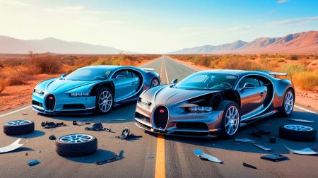 Illustration de deux Bugatti Chiron impliquées dans un accident spectaculaire au Maroc