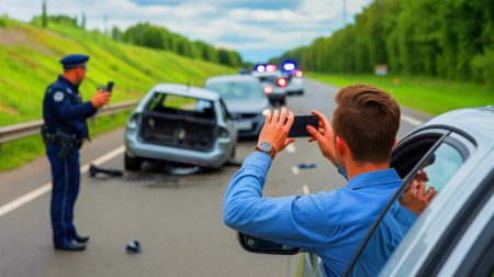 Illustration de conducteurs utilisant leur téléphone au volant lors d'un accident.