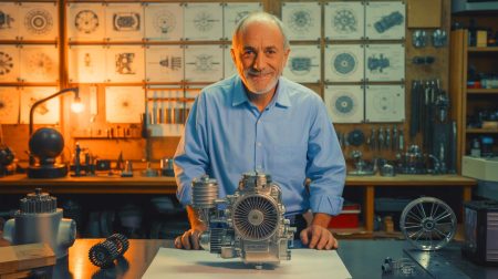 Illustration de Maurice Saint-Germain et son moteur innovant sans vilebrequin