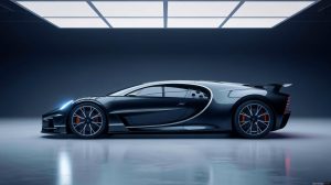 Illustration de la Bugatti La Voiture Noire présentée lors d'un salon automobile prestigieux