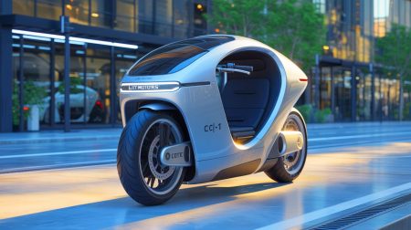 Illustration de la C-1, moto électrique auto-équilibrée de Lit Motors