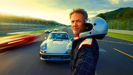 Illustration de la conduite d'une voiture de sport sur le circuit du Nürburgring Nordschleife.