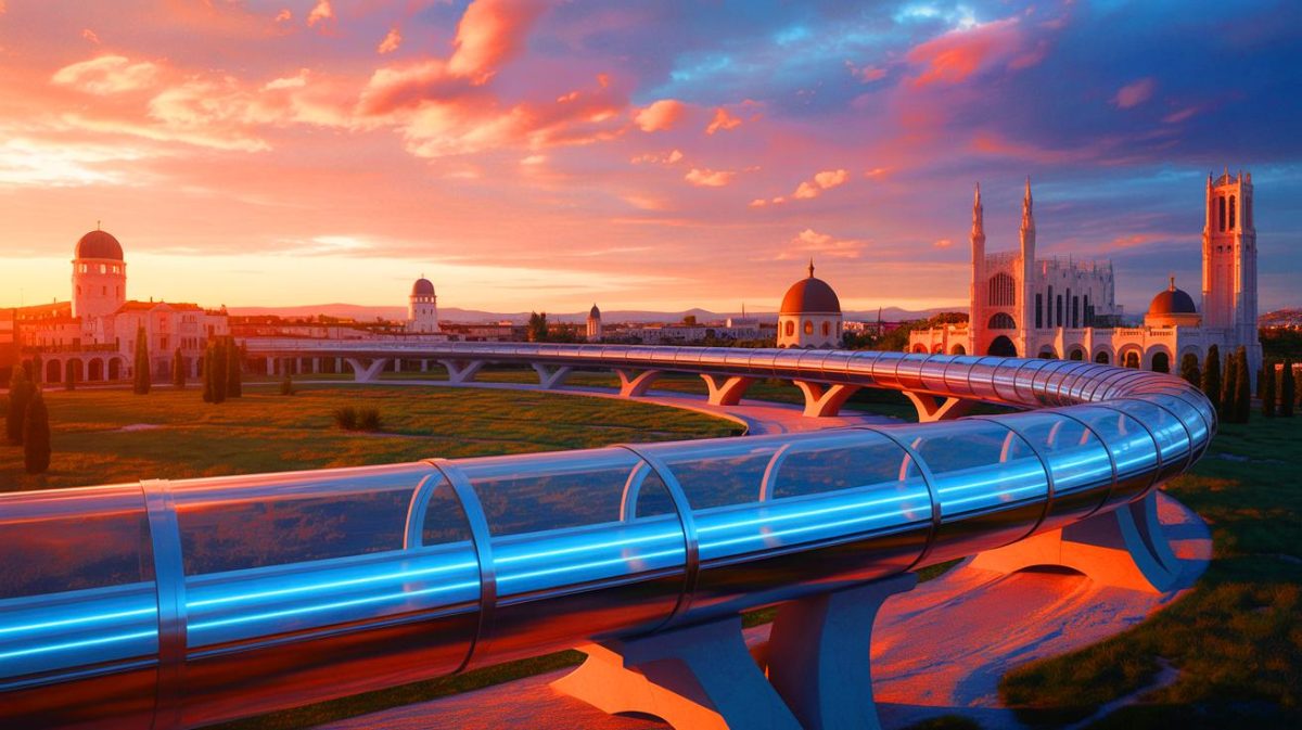 Illustration de l'Hyperloop en Vénétie, un projet de transport futuriste et durable