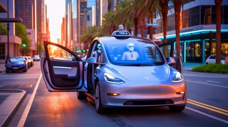 Illustration de l'entrée de Tesla dans le marché des robotaxis en Californie.