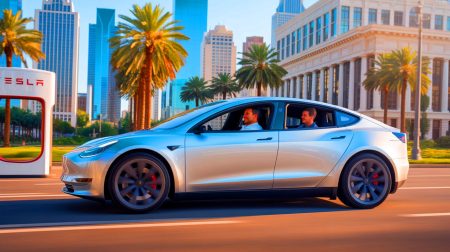 Illustration de la première utilisation publique des Robotaxis autonomes de Tesla à Austin. Image réalisée par IA.