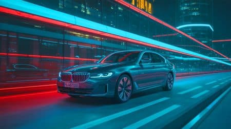 Illustration de la BMW Série 5 2027 avec le nouveau design et grille avant intégrée.