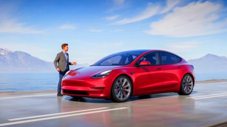 Illustration de la transformation du Tesla Model Y 2025 avec des éléments design inspirés du Cybertruck.